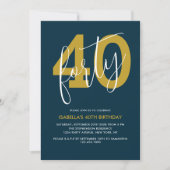 Invitation Moderne Elegant Marine Bleu Or 40e anniversaire (Devant)