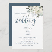 Moderne Elegant Marine Blue Ivory Floral Mariage