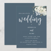 Invitation Moderne Elegant Marine Blue Ivory Floral Mariage (Devant / Derrière)