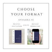 Invitation Moderne Elegant Marine Croix Bleue Baptême