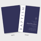 Invitation Moderne Elegant Marine Croix Bleue Baptême