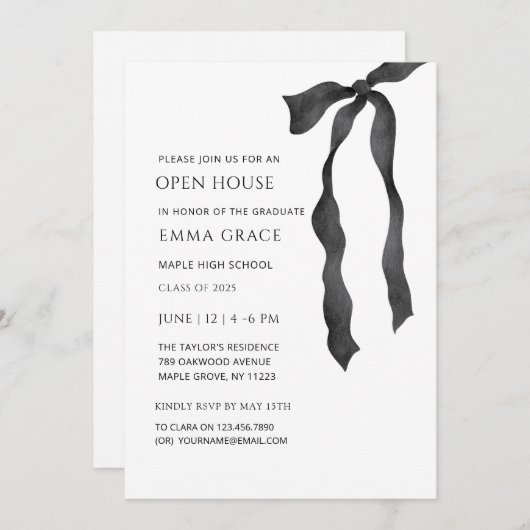 Invitation Moderne Elégant minimal Bow Open house Graduation (Devant / Derrière)