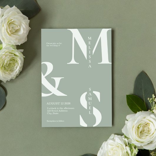 Invitation Moderne Élégant Monogramme Sage Mariage vert
