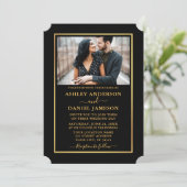 Invitation Moderne Elegant Noir et Or Mariage style de billet (Debout devant)