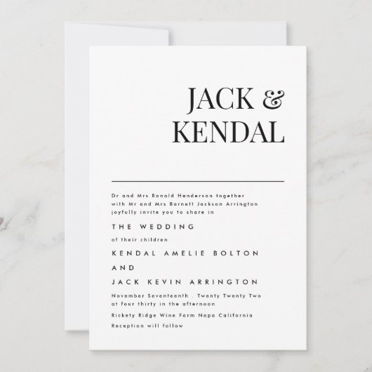 Invitation Moderne Élégant | Noms modifiables Mariage (Devant)