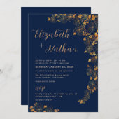 Invitation Moderne Elégant or Floral Navy bleu Citation (Devant / Derrière)