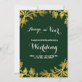 Invitation Moderne Elégant or Mariage vert fleuri or (Devant)