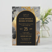 Invitation Moderne élégant or noir abstrait mariage PHOTO (Debout devant)