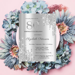 Invitation Moderne Élégant Paillettes Argent Gouttes 80e Ann