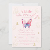 Invitation Moderne Elégant Papillon rose Baby Girl Douche (Devant)