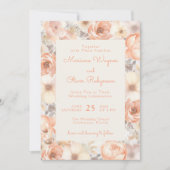 Invitation Moderne Elégant Pêche Beige Floral Mariage (Devant)