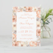 Invitation Moderne Elégant Pêche Beige Floral Mariage (Debout devant)