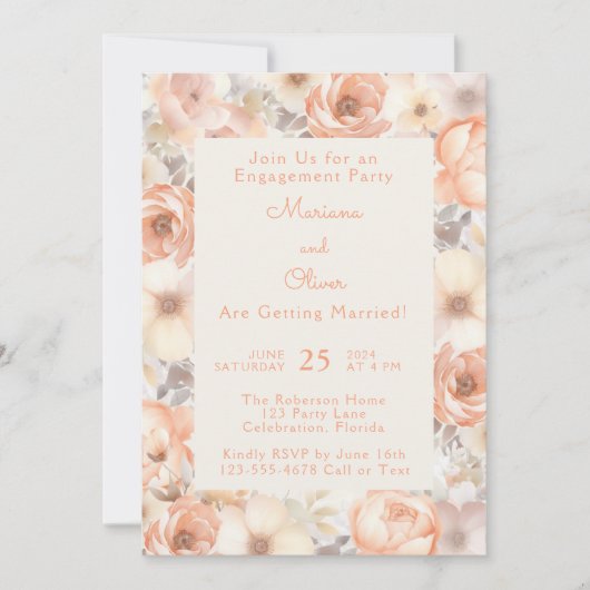 Invitation Moderne Elégant Pêche Beige Floral Party (Devant)