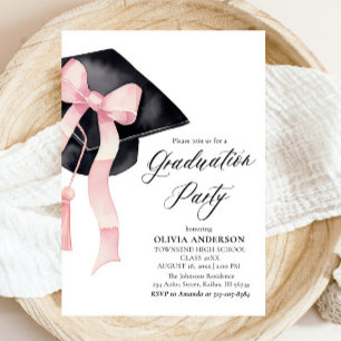 Invitation Moderne Elégant Pink Bow Graduation Cap Graduation