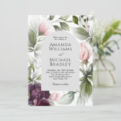 Invitation Moderne Élégant Plum rose Mariage Floral (Debout devant)