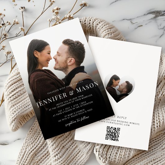 Invitation Moderne Elegant QR RSVP Site Web Mariage Photo