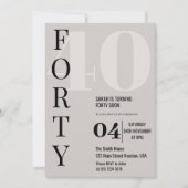 Invitation Moderne Elegant QUARANTE 40e fête d'anniversaire (Devant)