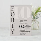Invitation Moderne Elegant QUARANTE 40e fête d'anniversaire (Debout devant)