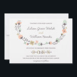Invitation Moderne Elégant rétro Mariage de couronnes florale<br><div class="desc">Simple mais sophistiqué, ce faire-part de mariage moderne présente des fleurs rétro, des dessins de feuilles et de brindilles formant une fureur. Les couleurs principales sont le blanc, le bleu menthe, le beige et le rose clair. Police élégante en gris et beige. Quelques éléments de SweetShop. ***VEUILLEZ NOTER que si...</div>