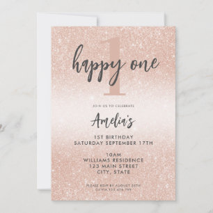 Invitation Moderne Elegant Rose Gold 1er anniversaire