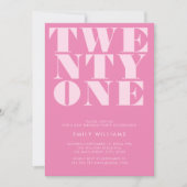 Invitation Moderne Élégant rose gras 21e anniversaire (Devant)