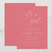 Invitation Moderne Elegant Rose Or C'est un Baby shower fille (Devant / Derrière)