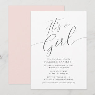 Invitation Moderne Elégant rose pâle C'est un Baby shower fil