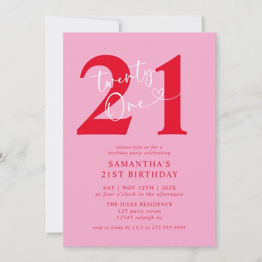 Invitation Moderne Elegant Rose Rouge 21ème anniversaire (Devant)