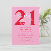 Invitation Moderne Elegant Rose Rouge 21ème anniversaire (Debout devant)