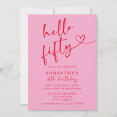 Invitation Moderne Elegant Rose Rouge Hello 50e fête d'annive (Devant)