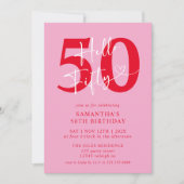 Invitation Moderne Elegant Rose Rouge Hello 50e fête d'annive (Devant)