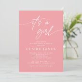Invitation Moderne Elegant Rose Son a Girl Script Baby shower (Debout devant)