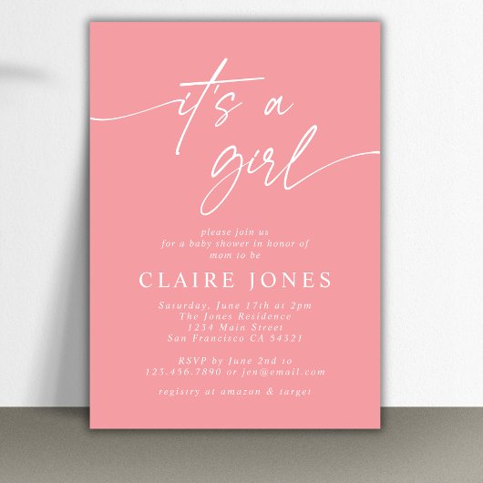 Invitation Moderne Elegant Rose Son a Girl Script Baby shower