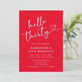 Invitation Moderne Elegant Rouge Blanc Bonjour 30e fête d'ann (Debout devant)