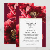 Invitation Moderne Élégant Rouge Et Or Floral Chic Mariage (Devant / Derrière)