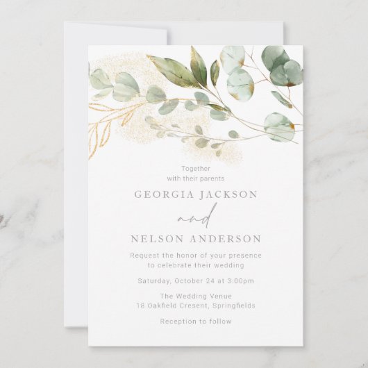 Invitation Moderne Elegant Sage Green Feuille Mariage (Devant)