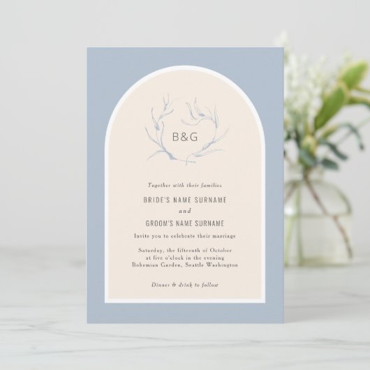 Invitation Moderne Elégant Simple Arc Dusty Mariage bleu (Debout devant)
