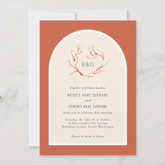 Invitation Moderne Élégant Simple Arc Mariage en terre cuite (Devant)