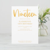 Invitation Moderne Elégant Simple Blanc 19 Anniversaire (Debout devant)