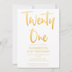 Invitation Moderne Élégant Simple Blanc 21 Fête d'anniversair