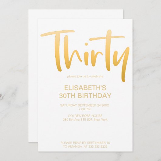 Invitation Moderne Elégant Simple Blanc 30E Anniversaire (Devant / Derrière)