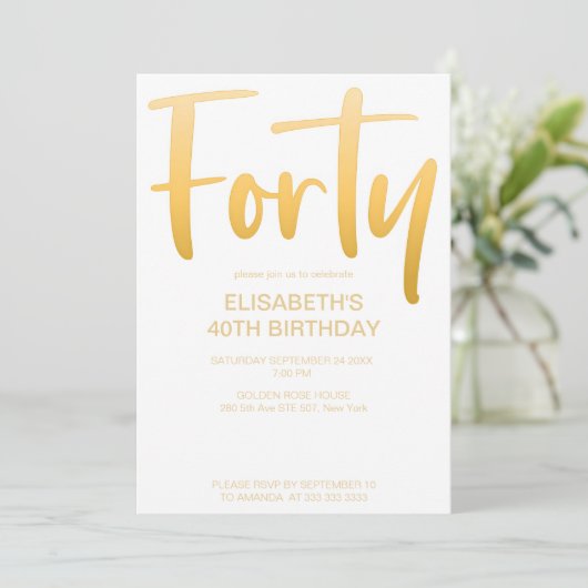 Invitation Moderne Elégant Simple Blanc 40e Anniversaire (Debout devant)