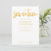 Invitation Moderne Elégant Simple Blanc/Or 17 Anniversaire (Debout devant)