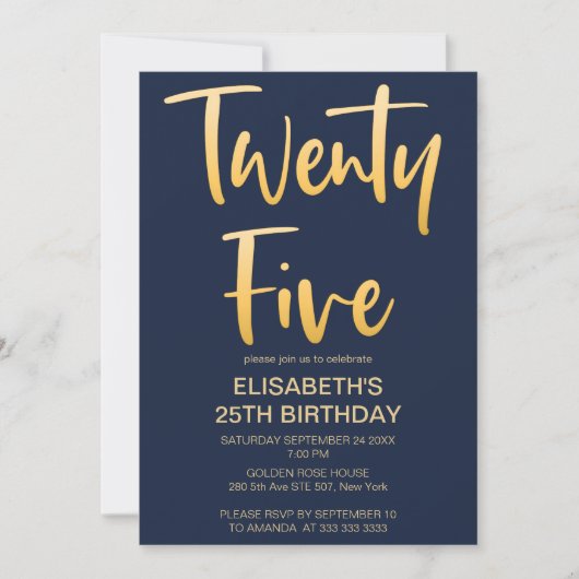 Invitation Moderne Elégant Simple Bleu 25E Fête d'anniversair (Devant)