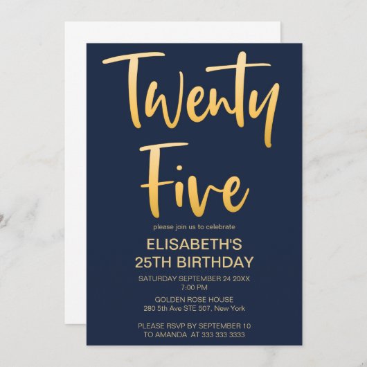 Invitation Moderne Elégant Simple Bleu 25E Fête d'anniversair (Devant / Derrière)