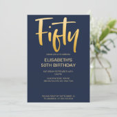 Invitation Moderne Elégant Simple Bleu 50e fête d'anniversair (Debout devant)