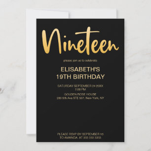 Invitation Moderne Élégant Simple Fête d'anniversaire 19 Noir