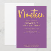 Invitation Moderne Élégant Simple Fête d'anniversaire 19 Viol (Devant / Derrière)