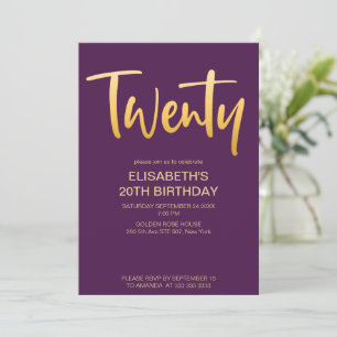 Invitation Moderne Élégant Simple Fête d'anniversaire 20 Viol