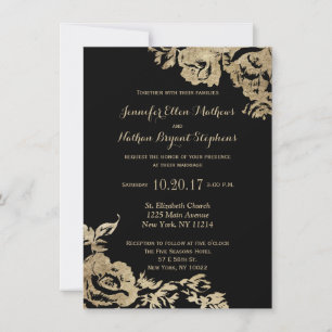 Invitation Moderne Elegant Simple Gold Black Floral Mariage
